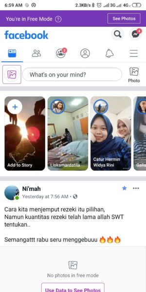 Cara menggunakan facebook mode gratis (tanpa kuota) di ponselmu 4 Tampilan mode gratis di aplikasi fb reguler