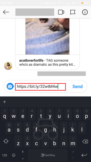 Cara membuat dan memasang link di instagram 4 paste-kan alaman url ke kolom direct messages