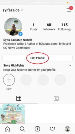 Cara membuat dan memasang link di instagram 2 tap edit profile