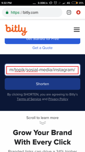 Cara membuat dan memasang link di instagram 6 tap "shorten"