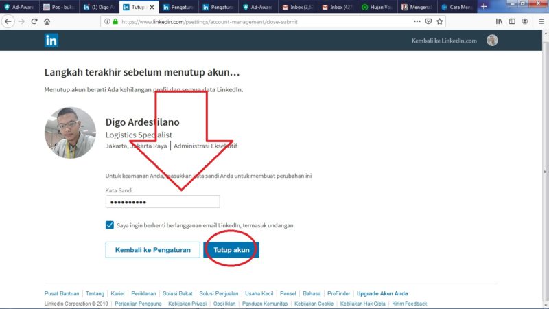 Cara menghapus (menutup) akun LinkedIn secara permanen 13 Masukkan Password