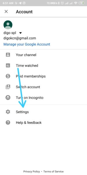 Cara menghemat kuota data saat nonton di Youtube 2 Pilih Setting