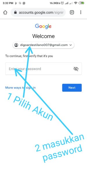 Cara mengaktifkan (dan menonaktifkan) verifikasi 2 langkah gmail 5 Pilih akun dan masukkan password