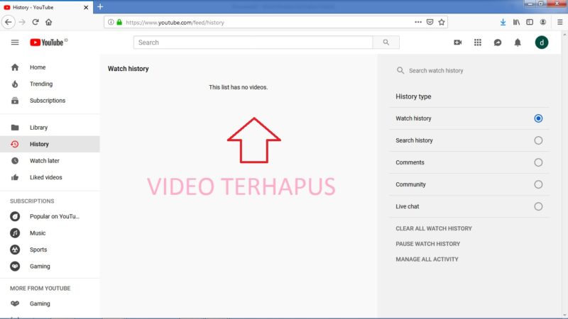 Cara menghapus riwayat penelusuran dan tontonan di Youtube 11 histori berhasil dihapus