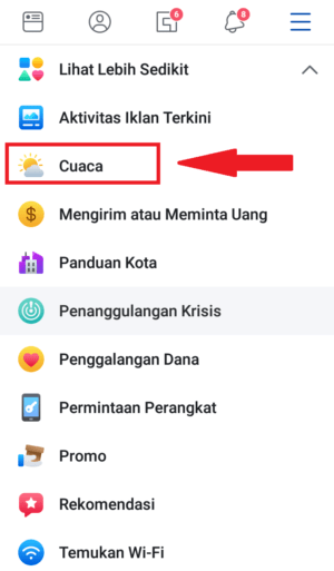 Cara cek perkiraan cuaca di Facebook 4 pilih menu cuaca