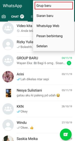 Cara membuat grup whatsapp 1 Pilih "Grup baru" untuk membuat grup