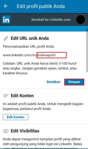 Cara mengganti alamat URL profil LinkedIn kamu 6 "Simpan" untuk menyimpan pengaturan