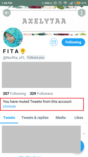 Cara membisukan (mute) akun twitter yang rese dan menggangu 6 Akan ada tanda seperti pada gambar jika kamu membisukan akun tersebut