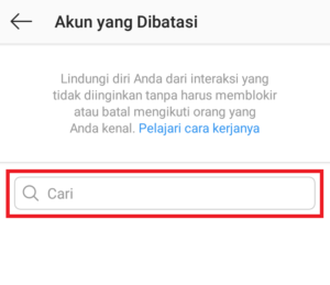 Cara mengaktifkan fitur restrict (batasi) di Instagram 8 cari nama akun yang akan di restrict