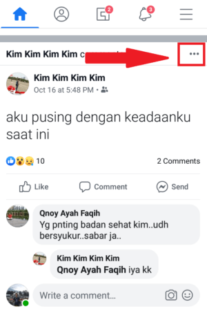 Cara menggunakan fitur snooze di facebook 1 klik icon titik tiga