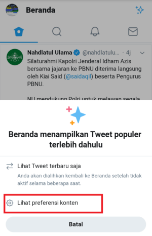 Cara melihat Trending Topik twitter berdasarkan lokasi 2 klik lihat prferensi konten