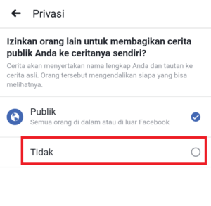 Cara agar stories facebook kita tidak bisa dibagikan ulang 7 klik pilihan tidak