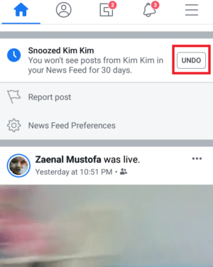 Cara menggunakan fitur snooze di facebook 8 klik undo untuk membatalkan