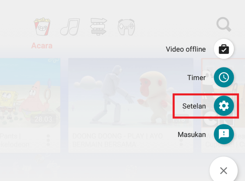 Cara membuat profil baru diaplikasi Youtube Kids 6 masuk ke menu setelan