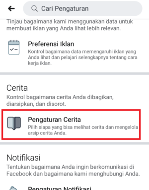 Cara agar stories facebook kita tidak bisa dibagikan ulang 4 masuk ke pengaturan cerita