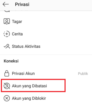 Cara mengaktifkan fitur restrict (batasi) di Instagram 6 masuk menu akun yang di batasi