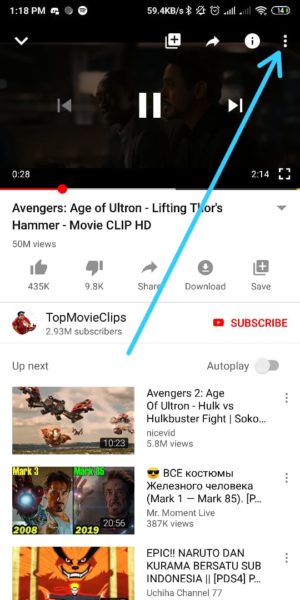 Cara mempercepat (atau memperlambat) video di Youtube 3 tap tanda titik tiga di Video