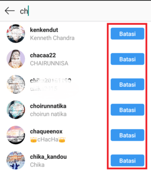 Cara mengaktifkan fitur restrict (batasi) di Instagram 9 pilih akun yang akan di batasi