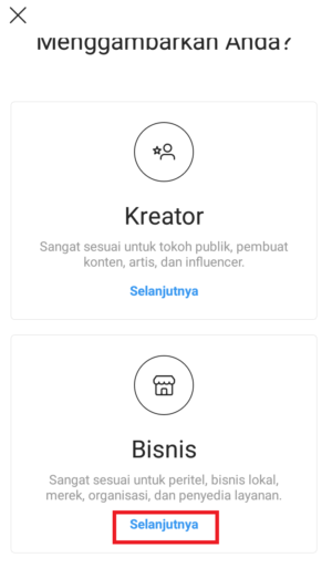 Cara menggunakan fitur "Balasan Cepat" di Instagram 3 pilih selanjutnya di bagian bisnis