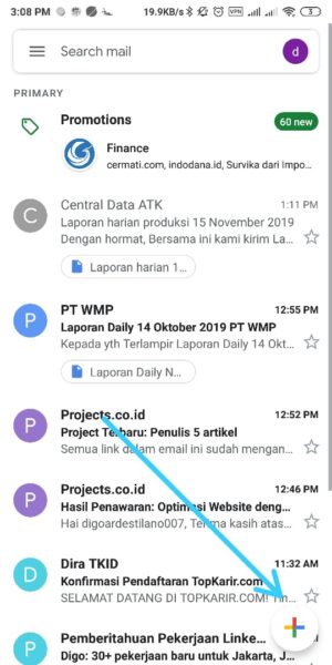 Cara mengirim file besar (diatas 25 MB) lewat Gmail (di HP atau PC) 7 Pilih tanda "+" Untuk mengirim pesan