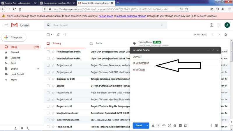 Cara mengirim email GMAIL (lewat HP dan Komputer) 3 Masukkan Judul dan Isi Email