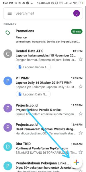 Cara mengirim file (foto, video, dokumen, dll) lewat gmail 2 tanda "+" utnuk mulai mengirim email