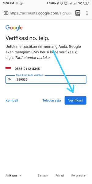 Cara membuat email gmail 5 Masukkan kode Verifikasi ke halaman pendaftaran