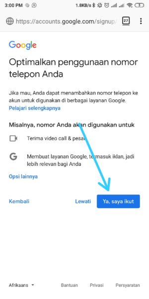 Cara membuat email gmail 6 Pilih Ya, Saya Ikut