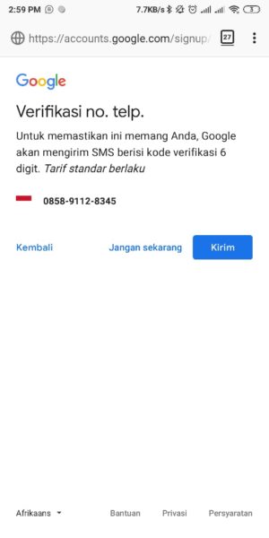 Cara membuat email gmail 3 Kirim permintaan Verifikasi SMS