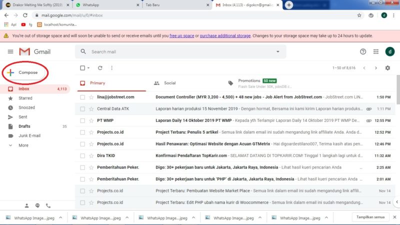 Cara mengirim file (foto, video, dokumen, dll) lewat gmail 10 Klik Compose