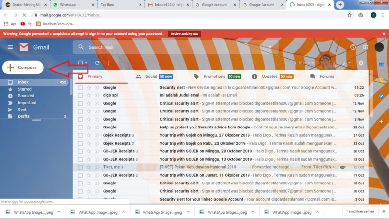 Cara mengirim file besar (diatas 25 MB) lewat Gmail (di HP atau PC) 21 untuk mengirim pesan klik compose