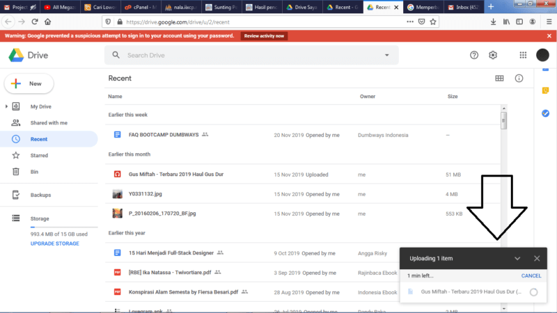 Cara mengirim file besar (diatas 25 MB) lewat Gmail (di HP atau PC) 18 Proses Upload File