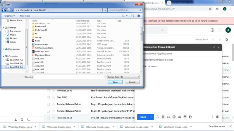 Cara mengirim file (foto, video, dokumen, dll) lewat gmail 14 Pilih Lampiran