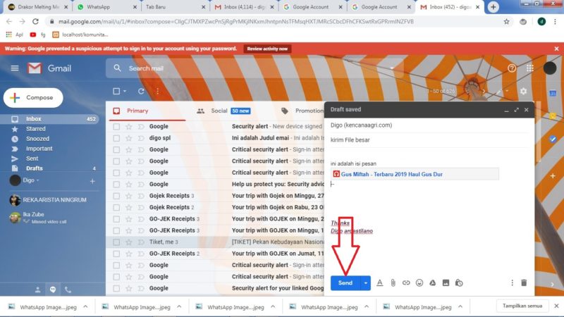 Cara mengirim file besar (diatas 25 MB) lewat Gmail (di HP atau PC) 26 Kirim Pesan