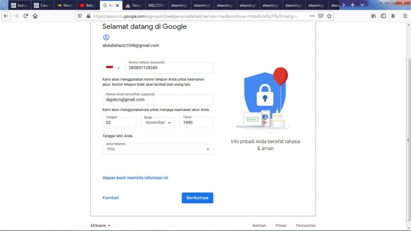 Cara membuat email gmail 28 Masukkan Tanggal LAhir