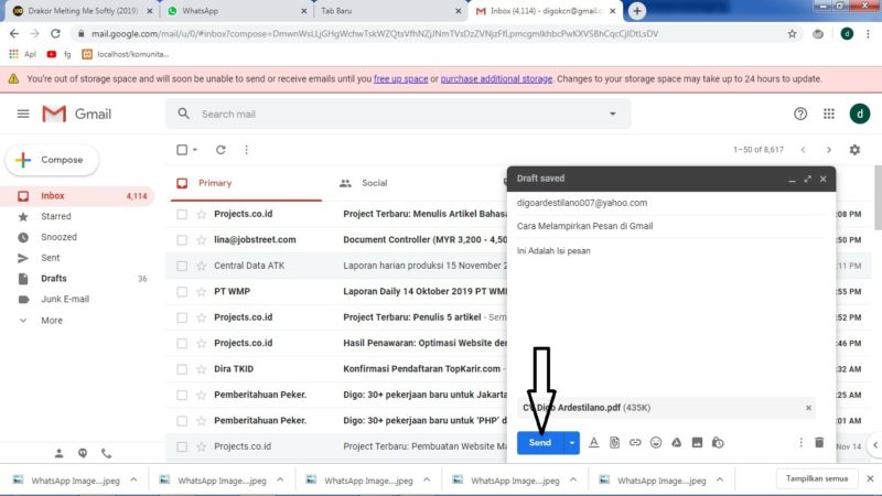 Cara mengirim file (foto, video, dokumen, dll) lewat gmail 16 klik Send