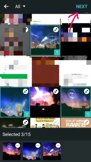 Cara menggabungkan banyak foto (collage) di instagram story 6 setelah memilih foto, tap next