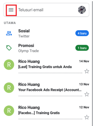 Cara mengaktifkan fitur "konfirmasi tindakan" di Gmail 1 buka menu di aplikasi gmail