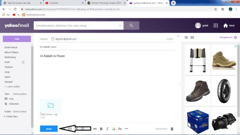 Cara mengirim file (foto, video, zip, dll) lewat email yahoo 16 Kirim Pesan