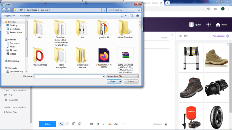 Cara mengirim file (foto, video, zip, dll) lewat email yahoo 14 Pilih Lampiran