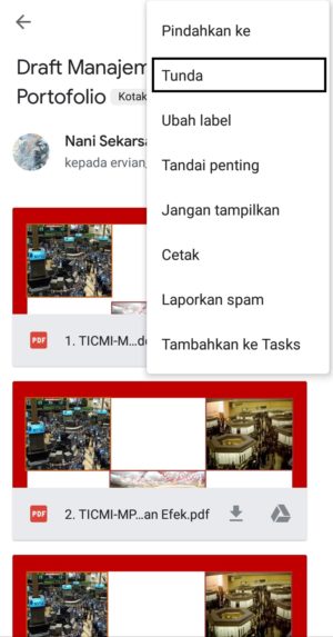 Fitur "tunda" atau "snooze" di Gmail untuk "menunda" email masuk 2 Memilih "Tunda" untuk masuk ke pengaturan