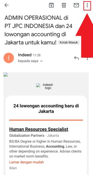 Cara menyimpan pesan email menjadi file pdf 1 Memilih email Gmail yang ingin diubah menjadi file pdf