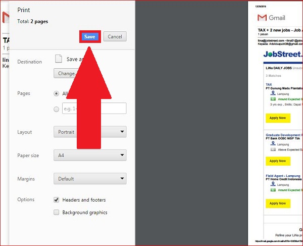 Cara menyimpan pesan email menjadi file pdf 13 Memilih "Save" untuk menyimpan