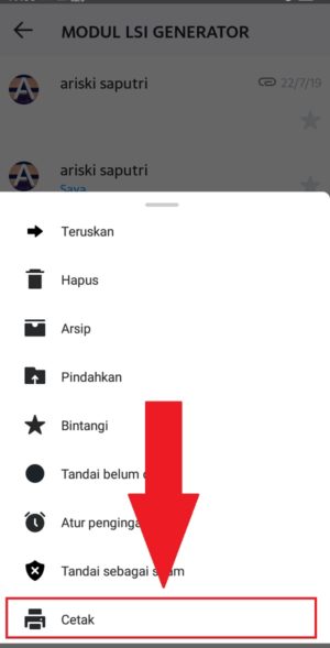 Cara menyimpan pesan email menjadi file pdf 8 Memilih "Cetak" untuk masuk ke pengaturan