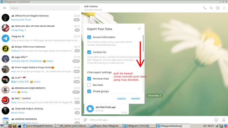 Cara export data telegram (untuk backup chat, kontak, dll) 12 Cara export data telegram (untuk backup chat, kontak, dll) 11