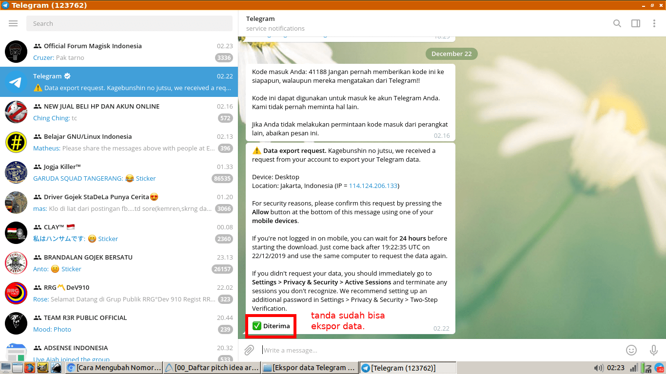 Cara export data telegram (untuk backup chat, kontak, dll) 20 Cara export data telegram (untuk backup chat, kontak, dll) 19