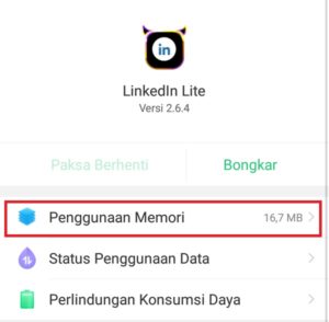 Perbedaan aplikasi LinkedIn reguler dengan LinkedIn lite 2 Penggunaan memori aplikasi LinkedIn Lite