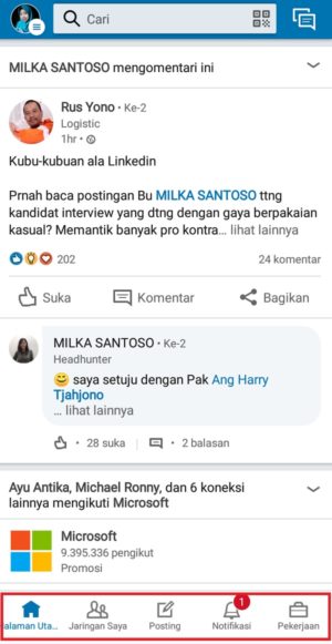 Perbedaan aplikasi LinkedIn reguler dengan LinkedIn lite 3 Tampilan antarmuka aplikasi LinkedIn Regular