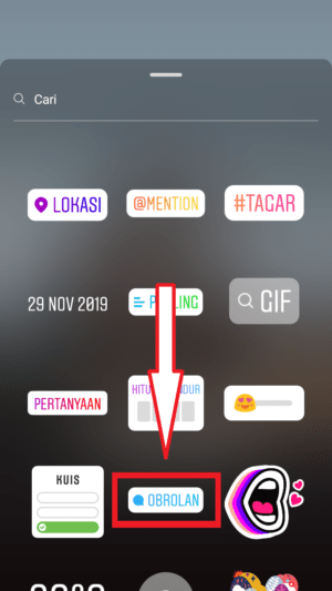 Cara membuat tombol "gabung obrolan" di Instagram Stories 5 klik stiker obrolan