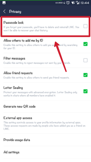 Cara mengatur privasi kamu LINE 5 centang "Passcode lock"